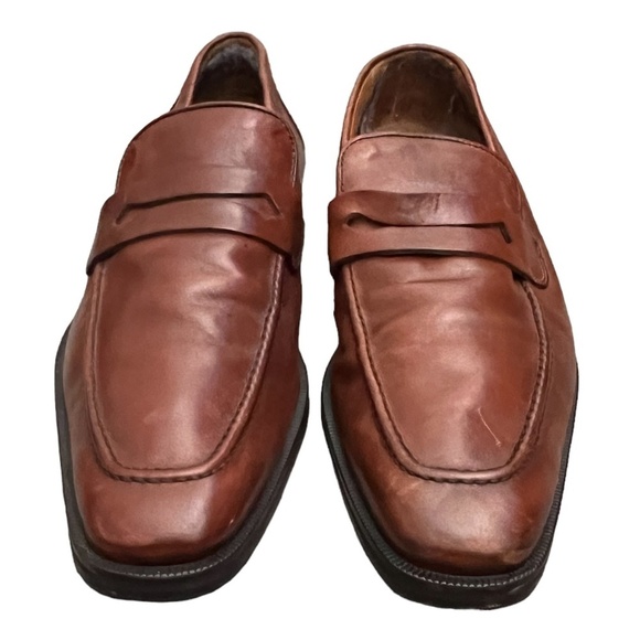 BRUNOMAGLI SLIP ON LOAFER COGNAC LEATHER, MENS DRESS SHOES SIZE 9M‎